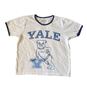 Yale University dark blue and white ringer tee with Handsome Dan bulldog mascot